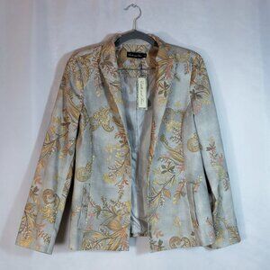 Estelle And Finn Shaped Cotton Jacket Front Open Beige Multi Floral Print Size 6